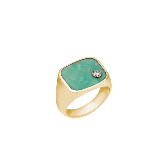 Men's Mr. LOWE 14k Variscite Bond Ring with Diamond Bezel