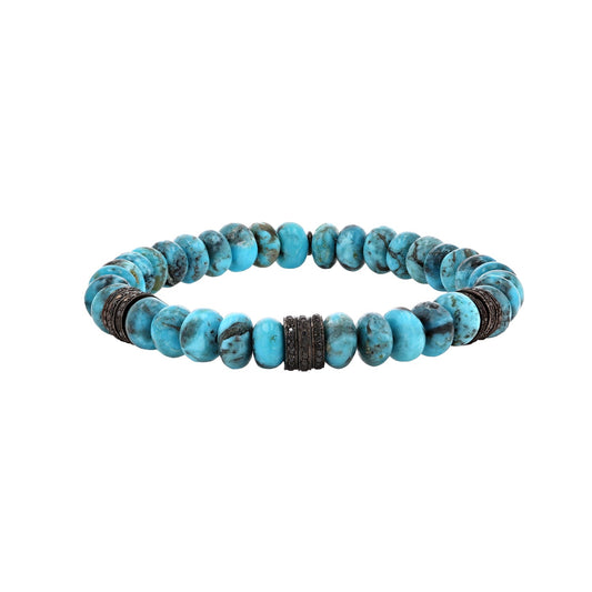 Men's Mr. LOWE Arizona Turquoise Bracelet with Black Diamond Rondelles