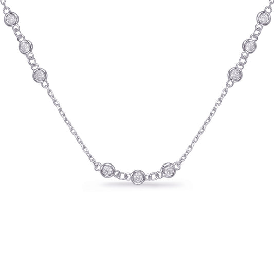 This Necklace is available in 14K White Gold. There are a total of 30 stones. There are Rounds with a total carat weight of 1.71 set in a  setting.
