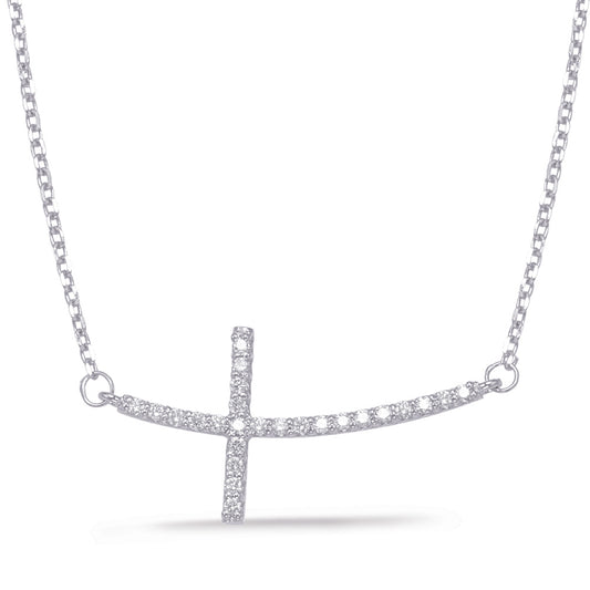 This Necklace is available in 14K White Gold. There are a total of 25 stones. There are Rounds with a total carat weight of 0.24 set in a Prong Set setting.