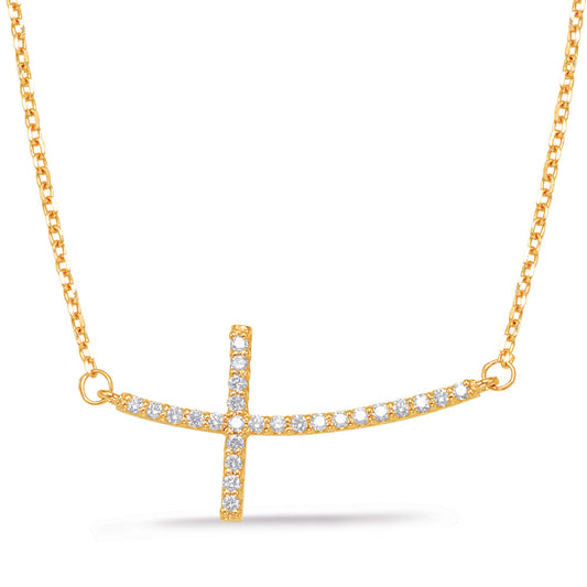 This Necklace is available in 14K Yellow Gold. There are a total of 25 stones. There are Rounds with a total carat weight of 0.24 set in a Prong Set setting.