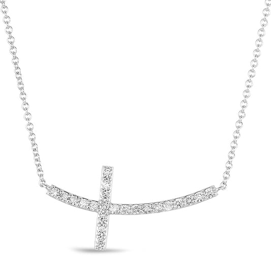 This Necklace is available in 14K White Gold. There are a total of 22 stones. There are Rounds with a total carat weight of 0.32 set in a Prong Set setting.