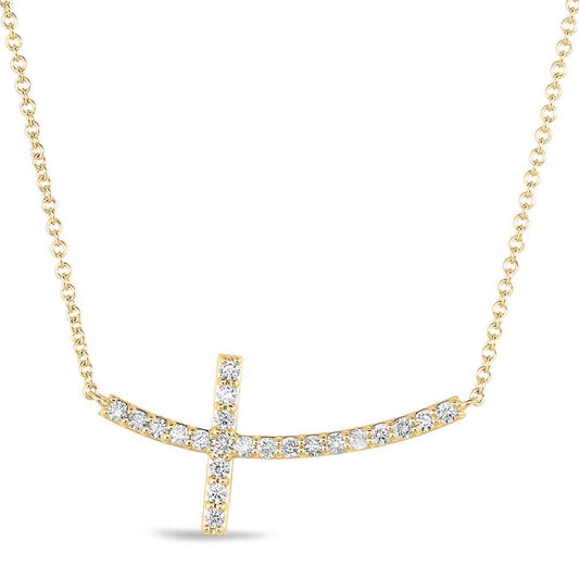 This Necklace is available in 14K Yellow Gold. There are a total of 22 stones. There are Rounds with a total carat weight of 0.32 set in a Prong Set setting.