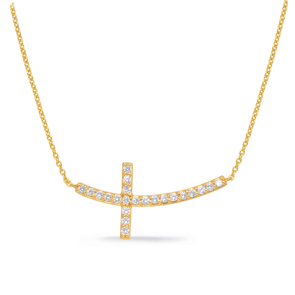 This Necklace is available in 14K Yellow Gold. There are a total of 22 stones. There are Rounds with a total carat weight of 0.4 set in a setting.