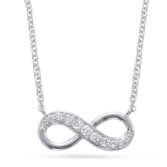 This Necklace is available in 14K White Gold. There are a total of 11 stones. There are Rounds with a total carat weight of 0.13 set in a Micro Pave setting.