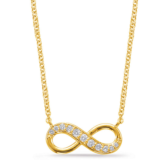 This Necklace is available in 14K Yellow Gold. There are a total of 11 stones. There are Rounds with a total carat weight of 0.13 set in a Micro Pave setting.