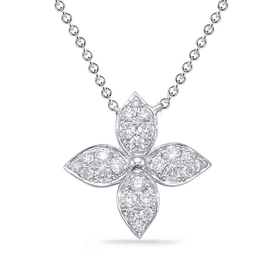 This Necklace is available in 14K White Gold. There are a total of 24 stones. There are Rounds with a total carat weight of 0.26 set in a Micro Prong setting.