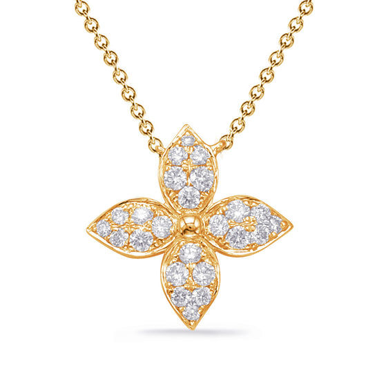 This Necklace is available in 14K Yellow Gold. There are a total of 24 stones. There are Rounds with a total carat weight of 0.26 set in a Micro Prong setting.