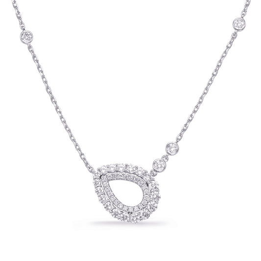This Necklace is available in 14K White Gold. There are a total of 44 stones. There are Rounds with a total carat weight of 0.86 set in a Bezel Set|Micro Pave|Prong Set setting.