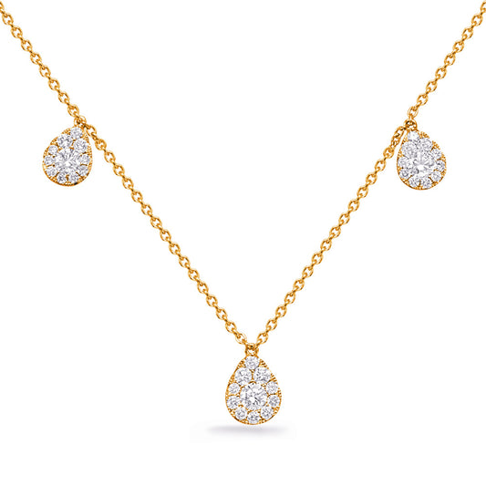 This Necklace is available in 14K Yellow Gold. There are a total of 33 stones. There are Rounds with a total carat weight of 0.67 set in a Micro Pave|Prong Set setting.