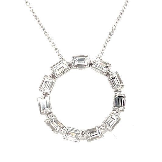 This Necklace is available in 14K White Gold. There are a total of 11 stones. There are Baguette with a total carat weight of 1.07 set in a  setting.