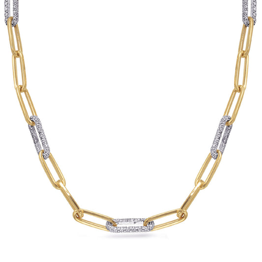 This Necklace is available in 14K Yellow & White Gold. There are a total of 250 stones. There are Rounds with a total carat weight of 2.13 set in a Micro Prong setting.
