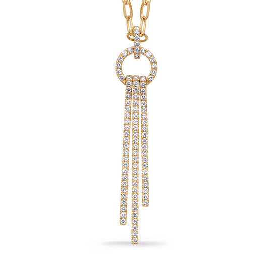 This Necklace is available in 14K Yellow Gold. There are a total of 90 stones. There are Rounds with a total carat weight of 1.17 set in a Micro Prong setting.