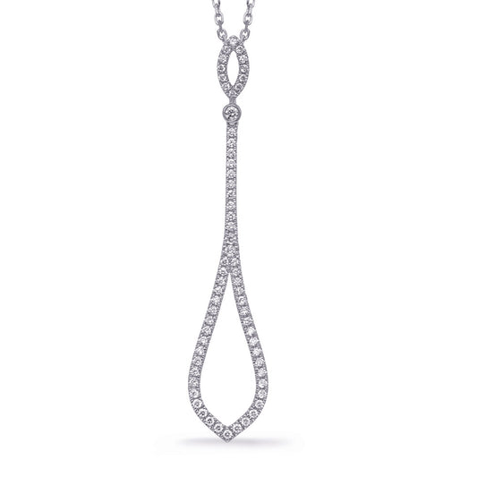 This Necklace is available in 14K White Gold. There are a total of 62 stones. There are Rounds with a total carat weight of 0.54 set in a Micro Prong setting.