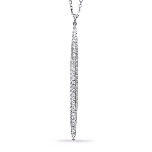 This Necklace is available in 14K White Gold. There are a total of 69 stones. There are Rounds with a total carat weight of 0.69 set in a Micro Pave setting.