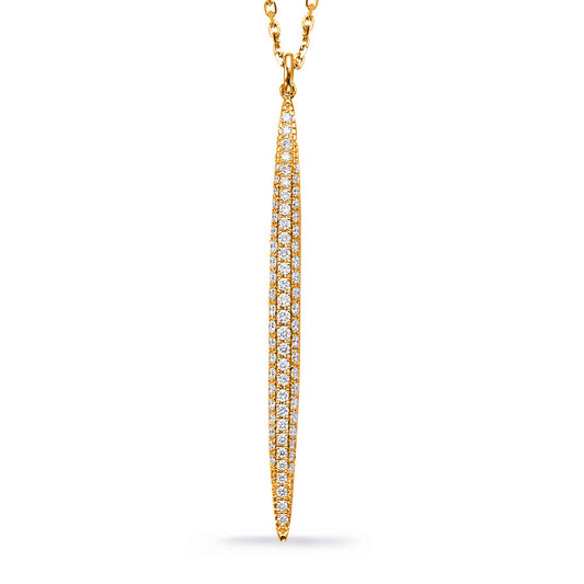 This Necklace is available in 14K Yellow Gold. There are a total of 69 stones. There are Rounds with a total carat weight of 0.69 set in a Micro Pave setting.