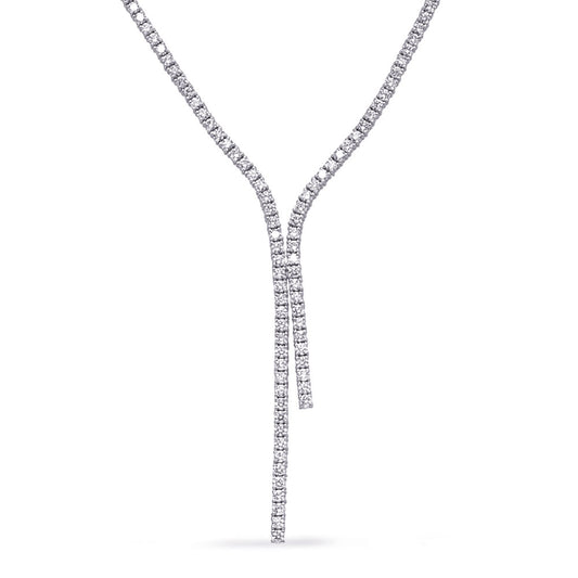 This Necklace is available in 14K White Gold. There are a total of 232 stones. There are Rounds with a total carat weight of 7.78 set in a  setting.