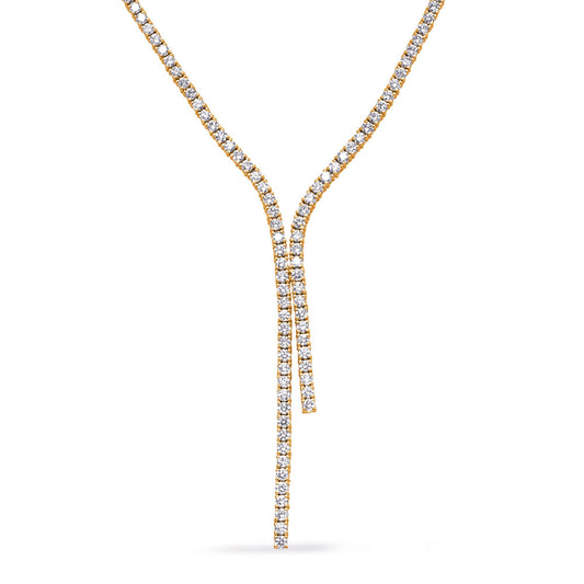 This Necklace is available in 14K Yellow Gold. There are a total of 232 stones. There are Rounds with a total carat weight of 7.78 set in a  setting.