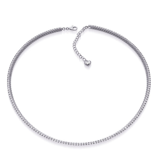 This Necklace is available in 14K White Gold. There are a total of 172 stones. There are Rounds with a total carat weight of 5.08 set in a Prong Set setting.
