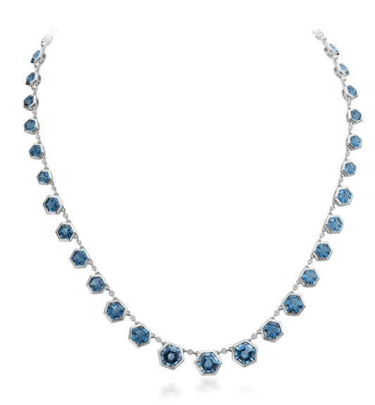 Hexagon London Blue Topaz and Diamond Necklace PJ-N19577/LBT/14W/XA