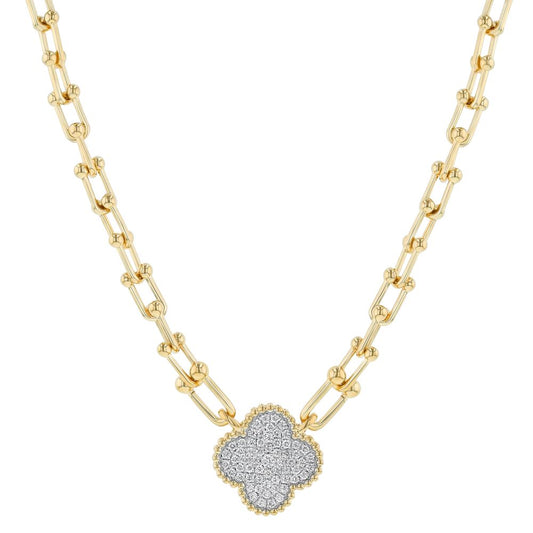 14K Yellow Gold 0.45 carat Diamonds Clover Necklace