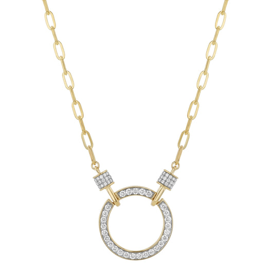 14K Yellow Gold 0.80 carat White Diamonds Circle Necklace
