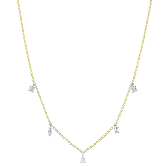 14K Yellow Gold 0.50 carat Fancy Cut Diamonds Station Necklace