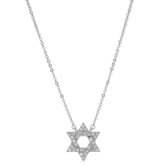 14K White Gold 0.18 carat Diamonds Star of David Necklace