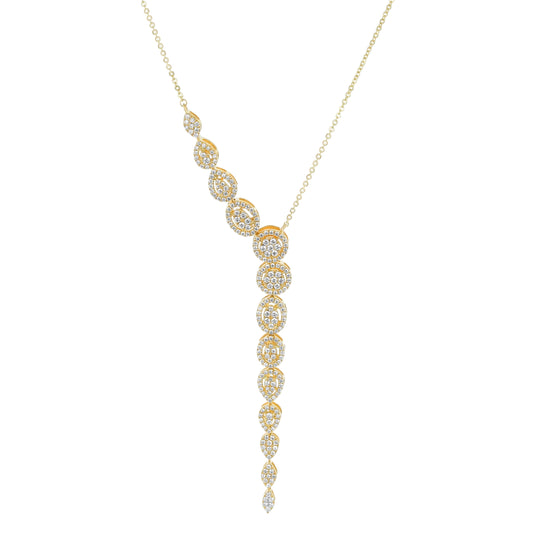 14K Yellow Gold 1.35 carat Round Diamonds Y Necklace