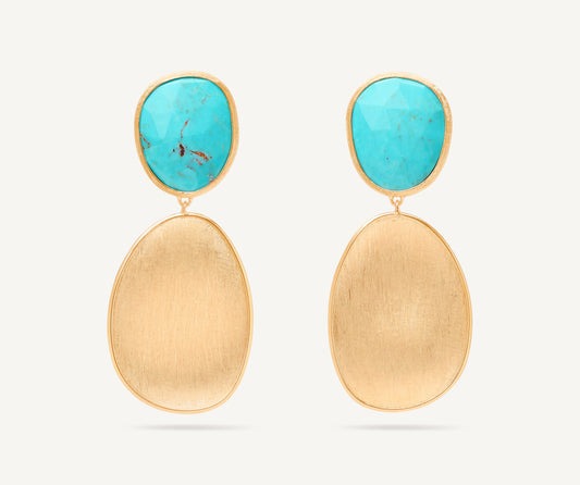 18K Yellow Gold Double Drop Small Turquoise Earrings