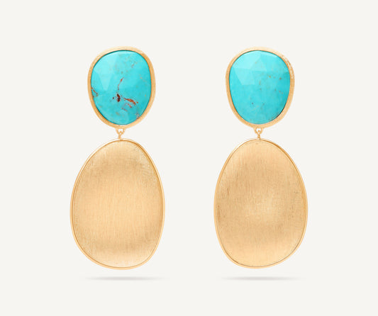 18K Yellow Gold Double Drop Small Turquoise Earrings