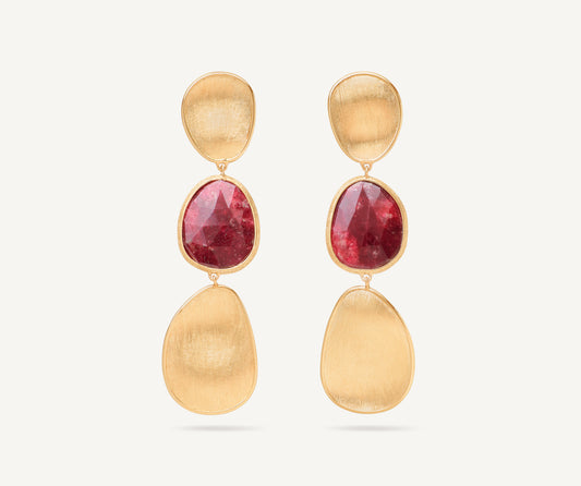 18K Yellow Gold Three-Drop Thulite Earrings