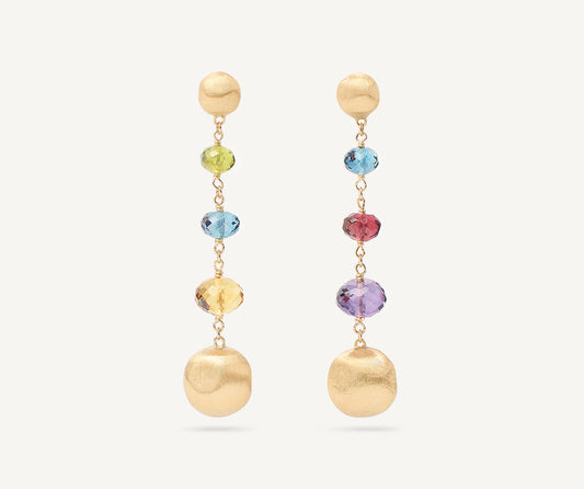 Gold duster earrings with gemstones