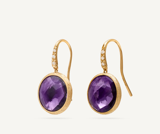 18kt yellow gold diamond-studded amethyst earrings