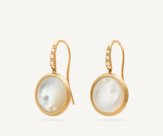 18kt yellow gold diamond-studded mother of pearl earrings