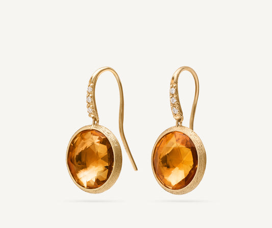18kt yellow gold diamond-studded citrine quartz earrings