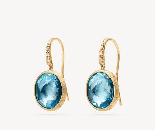 18kt yellow gold ring diamond-studded earrings with sky topaz
