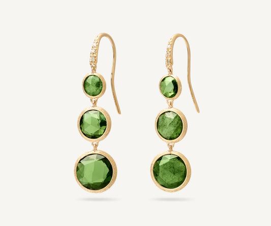 18kt yellow gold long earrings with green tourmalines