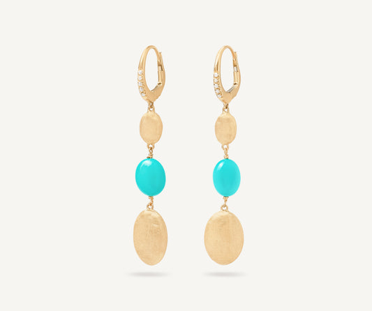 18kt yellow gold turquoise and gold drop earrings with diamond clip