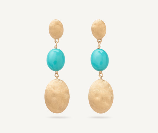 18kt yellow gold turquoise and gold triple earrings