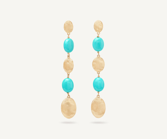 18kt yellow gold turquoise and gold long drop earrings