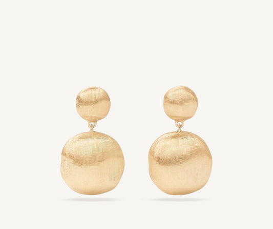 Gold two-bead drop earrings