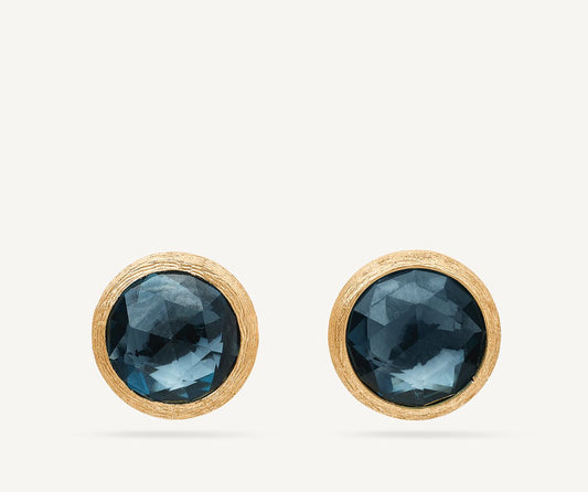 18kt yellow gold stud earrings with London topaz, small