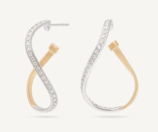 18kt yellow gold twisted irregular small hoops with diamond pav��