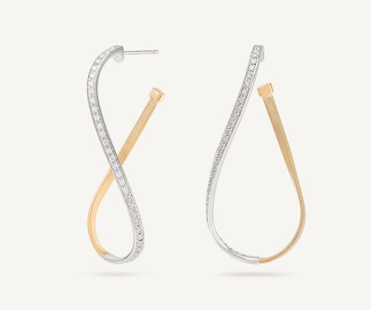 18kt yellow gold twisted irregular medium hoops with diamond pav��