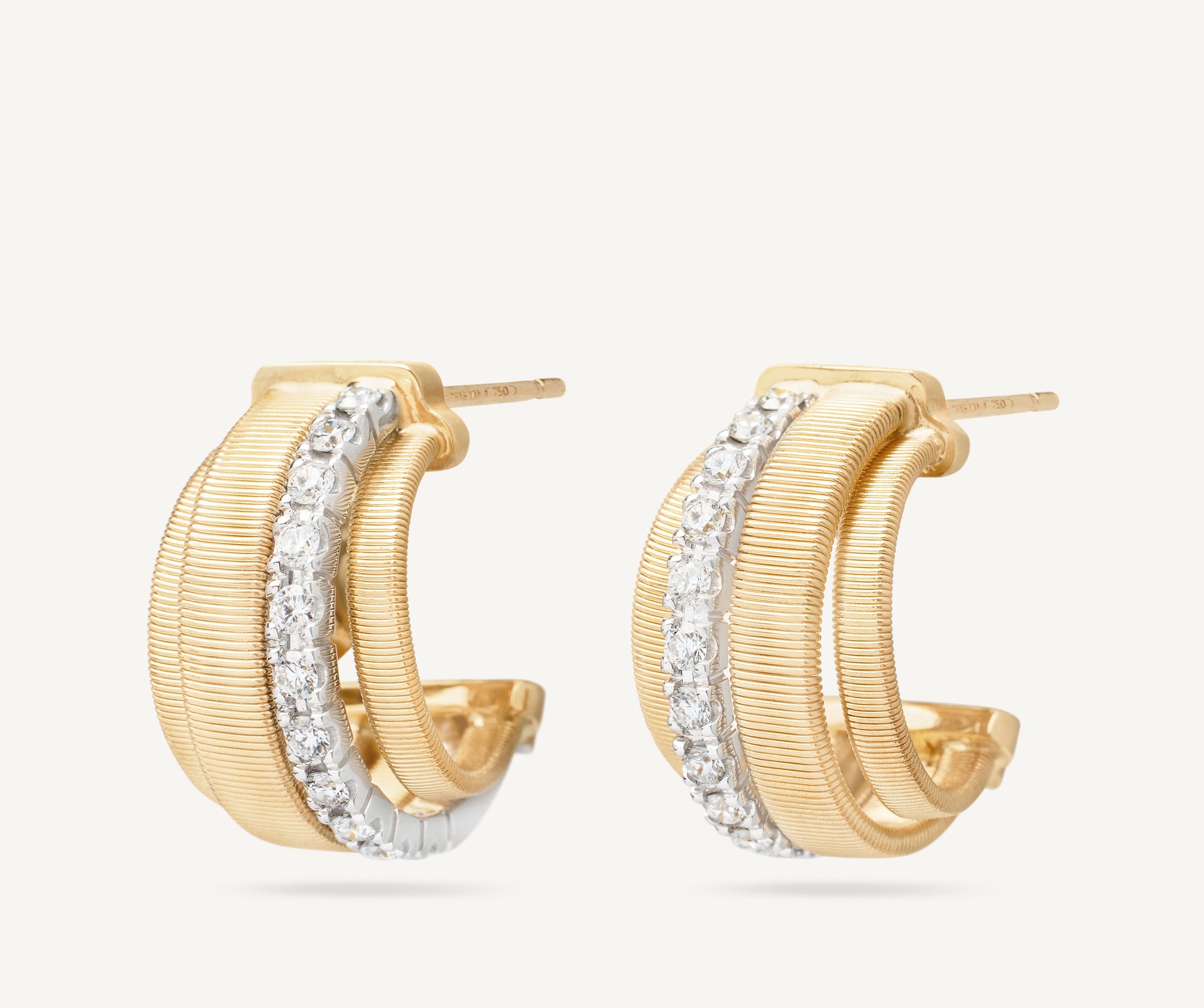 18K Yellow Gold Coil and Diamond Huggie Earrings