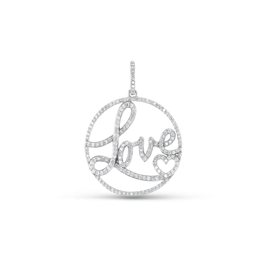 Diamond Heartstring LOVE Round Pendant Only or on Curb Chain - 34.5"