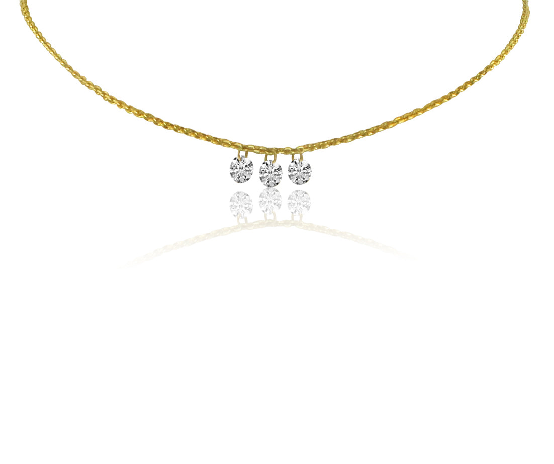 14K Yellow Gold Dashing Diamond 3 Stone Cable Chain Necklace P10182