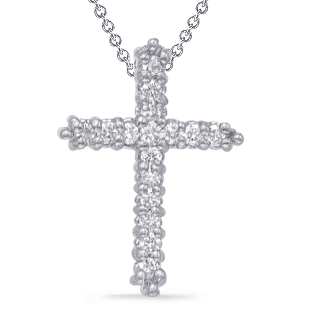 This Pendant is available in 14K White Gold. There are a total of 16 stones. There are Rounds with a total carat weight of 0.16 set in a setting.