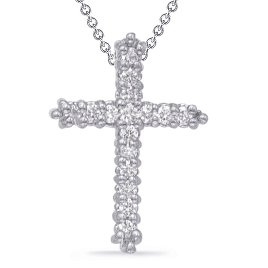 This Pendant is available in 14K White Gold. There are a total of 16 stones. There are Rounds with a total carat weight of 0.16 set in a setting.
